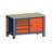 Werkstatt-Tisch TECHNO, Doppelmodul Breite 1400 mm, 5 Schubladen, Schrank, Farbe anthrazit RAL7016/orange RAL2004. - Malow