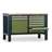 Banc masă de atelier TECHNO, modul dublu lățime 1400 mm, 9 sertare, dulap, culoare antracit RAL7016/verde RAL6011. - Malow