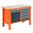 Werkstatt-Tisch TECHNO Light, Breite 1245 mm, 9 Schubladen, 1 Schrank, Farbe orange RAL2004/anthrazit RAL7016. - Malow