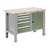 Werkstatt-Tisch TECHNO Light, Breite 1245 mm, 5 Schubladen, 1 Schrank, Farbe lichtgrau RAL7035/grün RAL6011. - Malow
