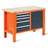 Werkstatt-Tisch TECHNO Light, Breite 1245 mm, 5 Schubladen, 1 Schrank, Farbe orange RAL2004/anthrazit RAL7016. - Malow