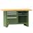 Werkbank, Buche Massiv-Arbeitsplatte 1500 x 700 mm, 3 x Schubladen, Farbe grün RAL6011 - Polak CZ, s.r.o.