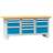 Werkbank, Buche Massiv-Arbeitsplatte 2000 x 700 mm, 11 x Schubladen, Korpus Lichtgrau RAL7035/Türen Blau RAL5012 - Polak CZ, s.r.o.
