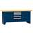 Werkbank, Buche Massiv-Arbeitsplatte 2000 x 700 mm, 5 x Schubladen, 2 x Schränke, Farbe dunkelblau RAL5010 - Polak CZ, s.r.o.