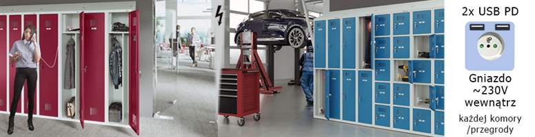 Zdjęcie Szafy z gniazdkami i portami ładowania USB w praktyce, biurze, warsztacie - szczegół gniazda 230V