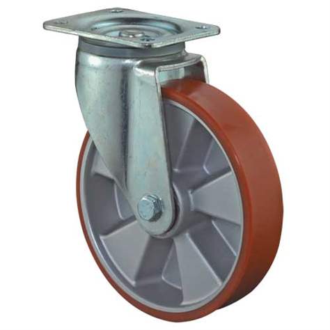 Transportní kolečko, otočné, disk z hliníku, obruče polyuretan, pr. 125 mm, nosnost 450 kg