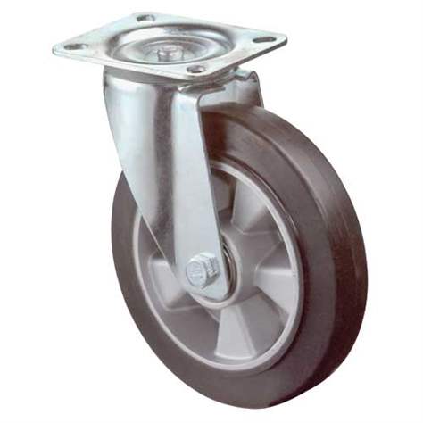 Transport-Lenkrolle, Alufelge, Bandage Elasti-schwarz, Durchm. 160 mm, Traglast 300 kg