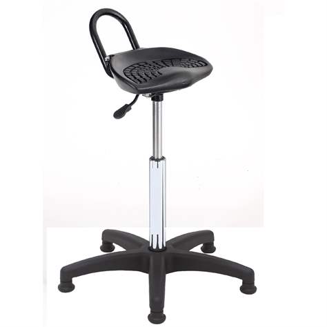 Taburet de lucru atelier productie ergonomic rotativ pentru industrie VARIANT, șezut din poliuretan negru