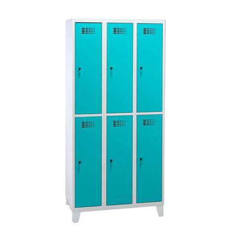 Schließfachschrank WEMO, 3x2 Abteile, 900x500x1940 mm, mit Füßen, Türfarbe Türkisblau RAL5018, Drehriegelverschluss - Malow - Bild4