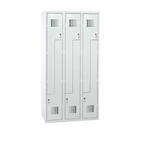 Garderobenschrank 'Z' - WEMO, 3 x 300 mm, Türfarbe Grau RAL7035, ohne Füße, Zylinderschloss - Malow