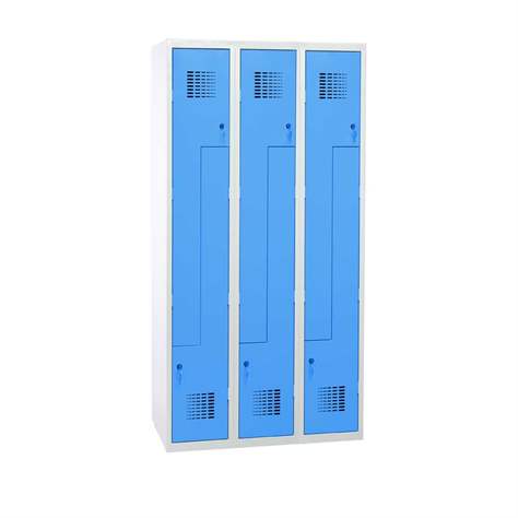 Garderobenschrank 'Z' - WEMO, 3 x 300 mm, Türfarbe Blau RAL5012, ohne Füße, Zylinderschloss - Malow