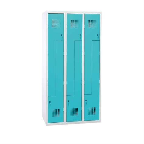Garderobenschrank 'Z' - WEMO, 3 x 300 mm, Türfarbe Türkisblau RAL5018, ohne Füße, Drehriegelverschluss - Malow