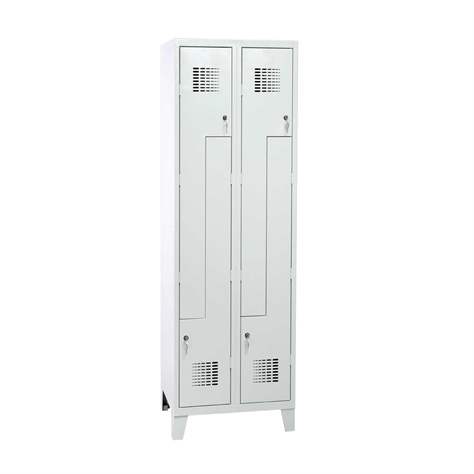 Garderobenschrank 'Z' - WEMO, 2 x 300 mm, Türfarbe Grau RAL7035, mit Füßen, Drehriegelverschluss - Malow