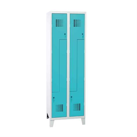 Garderobenschrank 'Z' - WEMO, 2 x 300 mm, Türfarbe Türkisblau RAL5018, mit Füßen, Drehriegelverschluss - Malow
