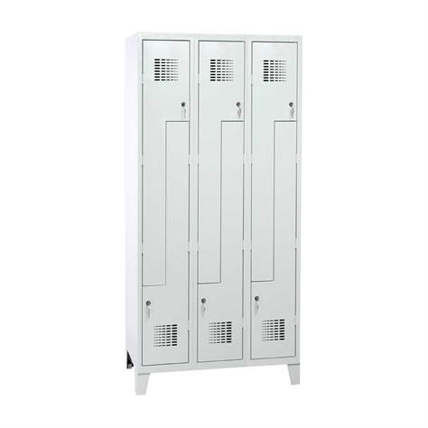 Garderobenschrank 'Z' - WEMO, 3 x 300 mm, Türfarbe Grau RAL7035, mit Füßen, Drehriegelverschluss - Malow