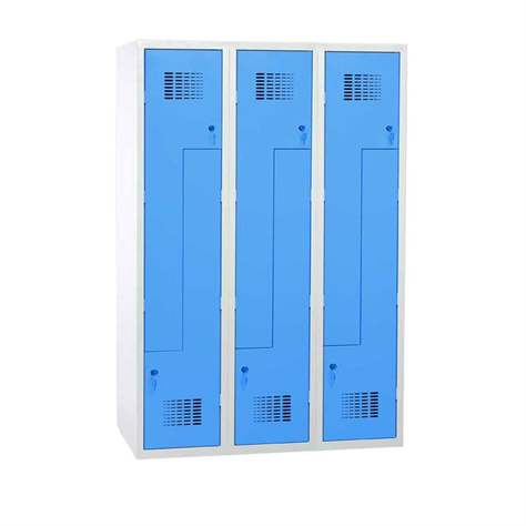 Garderobenschrank 'Z' - WEMO, 3 x 400 mm, Türfarbe Blau RAL5012, ohne Füße, Drehriegelverschluss - Malow