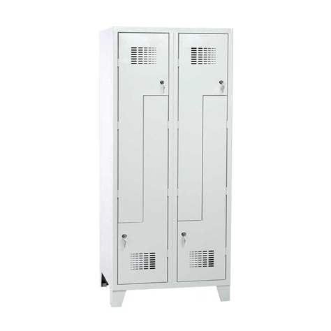 Garderobenschrank 'Z' - WEMO, 2 x 400 mm, Türfarbe Grau RAL7035, mit Füßen, Drehriegelverschluss - Malow