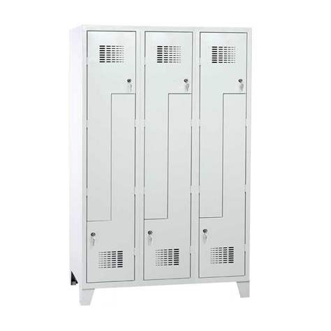 Garderobenschrank 'Z' - WEMO, 3 x 400 mm, Türfarbe Grau RAL7035, mit Füßen, Zylinderschloss - Malow