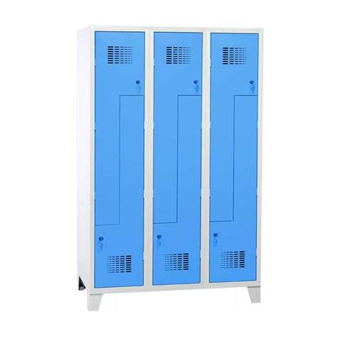 Garderobenschrank 'Z' - WEMO, 3 x 400 mm, Türfarbe Blau RAL5012, mit Füßen, Zylinderschloss - Malow