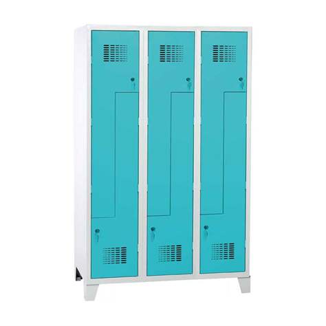 Garderobenschrank 'Z' - WEMO, 3 x 400 mm, Türfarbe Türkisblau RAL5018, mit Füßen, Zylinderschloss - Malow