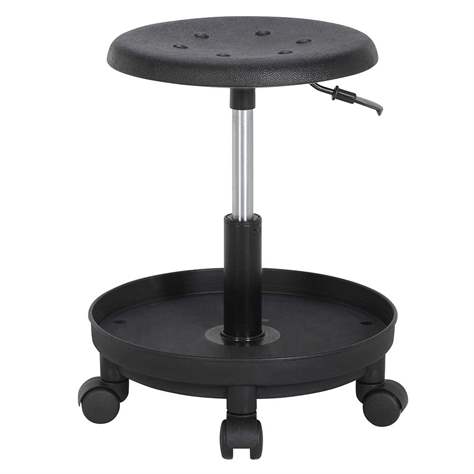 Taburet de lucru atelier productie ergonomic rotativ pentru industrie POLO TOOL, scaun din poliuretan negru