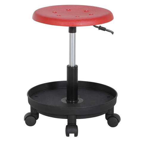 Taburet de lucru atelier productie ergonomic rotativ pentru industrie POLO TOOL, scaun din poliuretan roșu