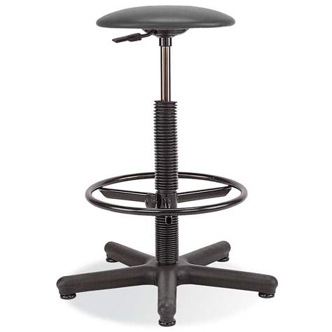 Taburet de lucru atelier productie ergonomic rotativ pentru industrie înalt GOLIAT cu glisoare și inel de sprijin pentru picioare, material textil, gri închis - Nowy Styl Group