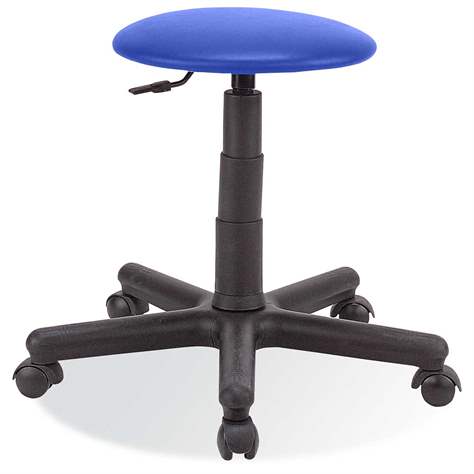 Taburet de lucru atelier productie ergonomic rotativ pentru industrie GOLIAT cu roți, material textil, albastru - Nowy Styl Group