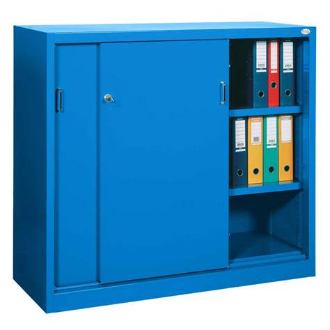 Dulap metalic cu polițe și uși glisante - department steel furniture, HxLxl: 1040x1000x435 mm, culoare albastru deschis RAL 5012 - Malow