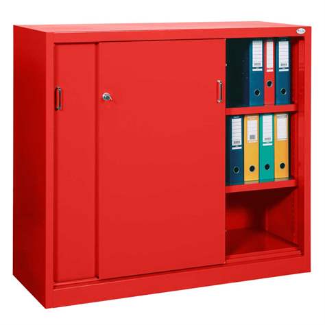 Dulap metalic cu polițe și uși glisante - department steel furniture, HxLxl: 1040x1000x435 mm, culoare roșie RAL 3020 - Malow