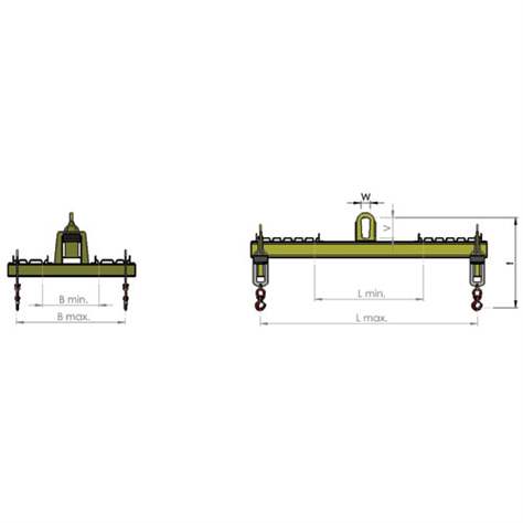 Stavitelná jeřábová H-traverza, nosnost 2000 kg, rozteč háků 2000 - 4000 mm / 1500 - 3000 mm - obrázek2