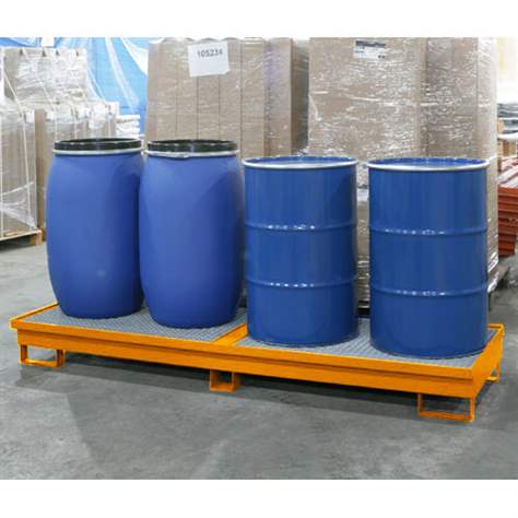 Auffangwanne, Stahl lackiert, mit Gitterrost, 2500 x 800 mm, orange RAL2000.