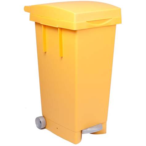 Wertstoffbehälter aus Kunststoff, Volumen 80 l, mit Fußpedal, Deckel und Behälter einfarbig, Farbe gelb