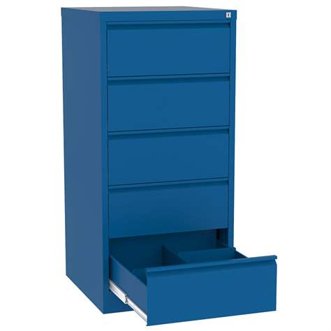 Registraturschrank für Hängemappen B5-horizontal, 5 Schubladen, 2 zweibahninge, HxBxT: 1285x610x630 mm, Farbe blau RAL5010 - Malow