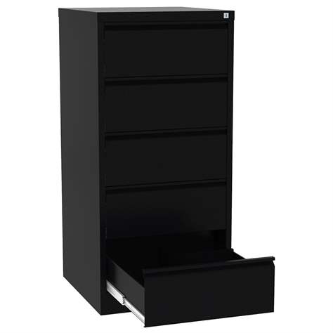 Registraturschrank für Hängemappen B5-horizontal, 5 Schubladen, 2 zweibahninge, HxBxT: 1285x610x630 mm, Farbe schwarz RAL9005 - Malow