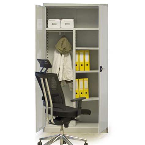 Dulap metalic cu polițe și cu compartiment tip garderobă pentru haine, vestiar, HxLxl: 1990 x 1200 x 435 mm, corp neagră RAL9005 / uși neagră RAL9005 - Malow - imagine2