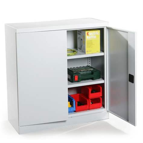 Dulap metalic cu polițe și uși batante birou arhiva atelier HxLxl 1040 x 1000 x 435 mm gri RAL7035 - Malow