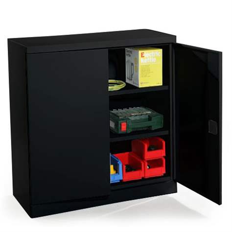Dulap metalic cu polițe și uși batante birou arhiva atelier HxLxl 1040 x 1000 x 435 mm negru RAL9005 - Malow
