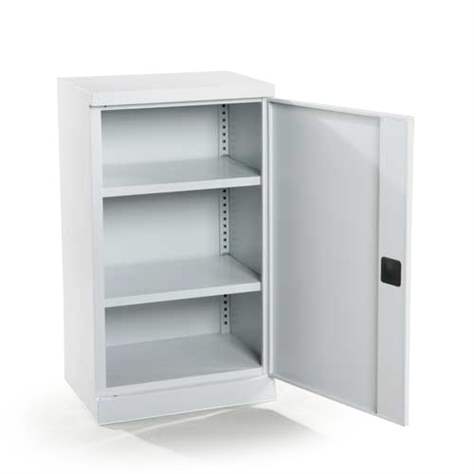 Dulap metalic cu polite si 1 ușa batanta birou arhiva atelier HxLxl 1040 x 600 x 435 mm cap. port. 40 kg, gri RAL7035 - Malow - imagine3