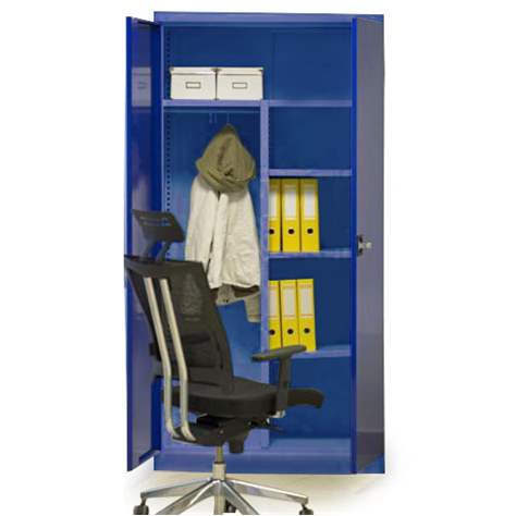 Dulap metalic cu polițe și cu compartiment tip garderobă pentru haine, vestiar, HxLxl: 1990x1000x435 mm, corp albastru RAL5010 / uși albastre RAL5010 - Malow - imagine2