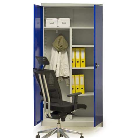 Dulap metalic cu polițe și cu compartiment tip garderobă pentru haine, vestiar, HxLxl: 1990x1000x435 mm, corpgri RAL7035 / uși albastre RAL5010 - Malow - imagine2