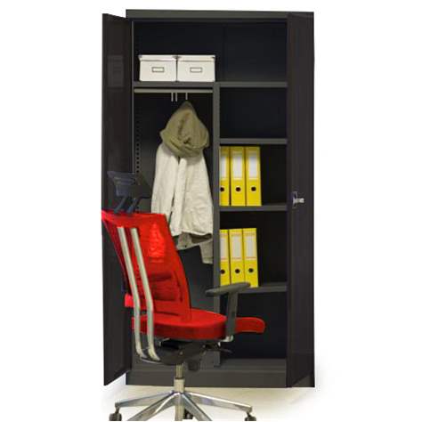 Dulap metalic cu polițe și cu compartiment tip garderobă pentru haine, vestiar, HxLxl: 1990x1000x435 mm, corp neagră RAL9005 / uși neagră RAL9005 - Malow - imagine2