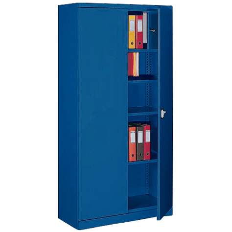 Dulap metalic cu polițe și cu dulăpior interior cu cheie tip compartiment de sigurantă interior, HxLxl: 1990x1000x435 mm, corp albastru RAL5010 / uși albastre RAL5010 - Malow