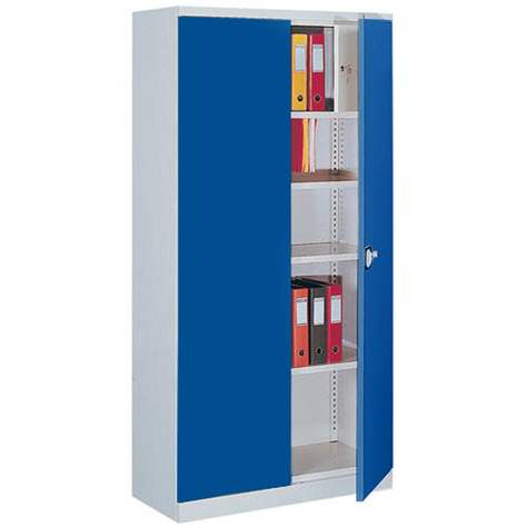 Dulap metalic cu polițe și cu dulăpior interior cu cheie tip compartiment de sigurantă interior, HxLxl: 1990x1000x435 mm, corp gri RAL7035 / uși albastre RAL5010 - Malow