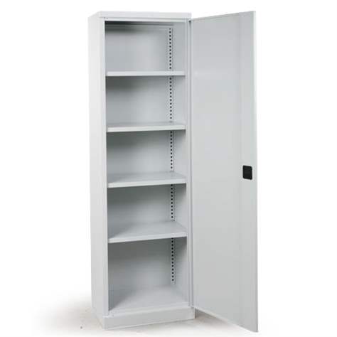 Dulap metalic cu polite si 1 ușa batanta birou arhiva atelier HxLxl 1990 x 600 x 435 mm cap. port. 40 kg, gri RAL7035 - Malow