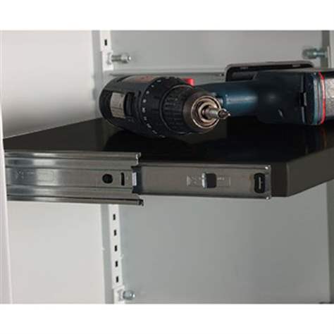 Poliță extractibilă, pas ajustare pe înaltime de 25 mm, l.x adân.: 1000 x 370 x 28 mm, neagră RAL9005 - Malow