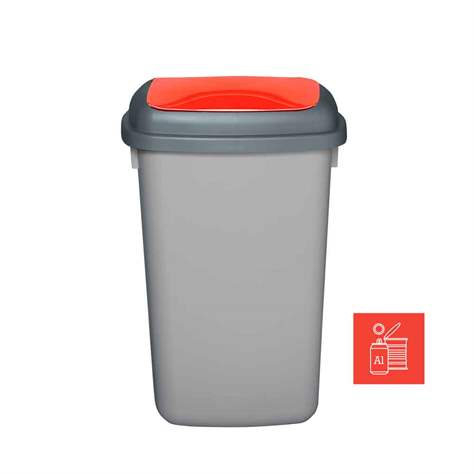 Abfallbehälter QUATRO, aus Kunststoff, Volumen 45 l, Farbe grau, Deckel rot