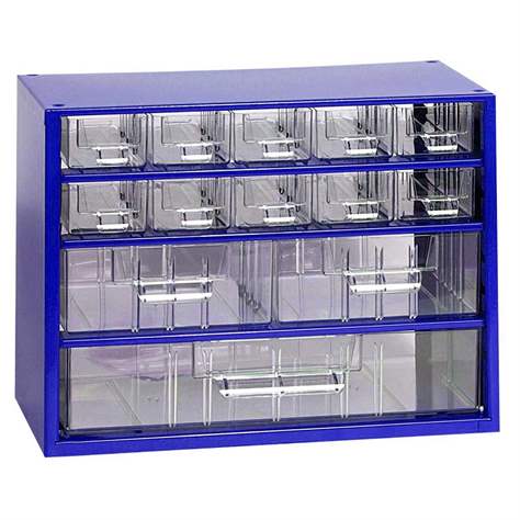 Schubladenmagazin 306 x 155 x 238 mm, Farbe blau, 13 Schubladen