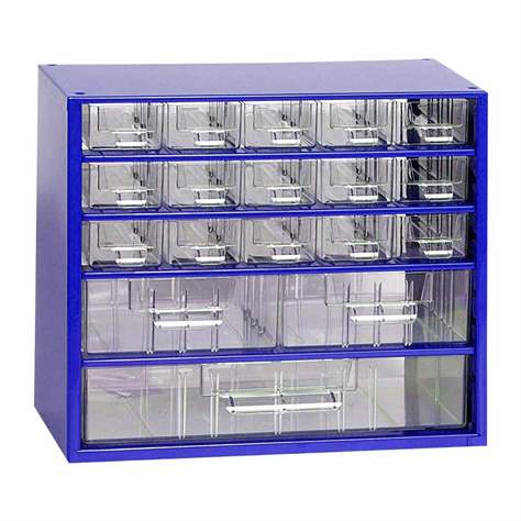 Schubladenmagazin 306 x 155 x 282 mm, Farbe blau, 18 Schubladen