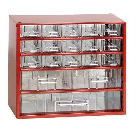 Schubladenmagazin 306 x 155 x 282 mm, Farbe rot, 18 Schubladen